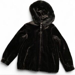 Gallery Black Hooded Faux Fur Jacket